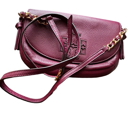 Tory Burch Harper Mini Crossbody Red Pebbled Leather Double-T Logo - Picture 5 of 5